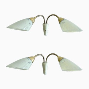 Appliques Mid-Century Moderne en Verre et Laiton, Set de 2