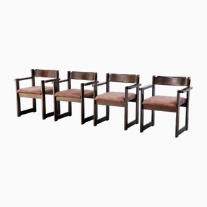 Chaises de Salle à Manger Architecturales en Bois Teint, Italie, 1960s, Set de 4