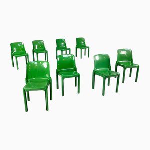 Italian Modern Green Plastic Selene Chairs by Vico Magistretti for Artemide, 1960s, Set of 8