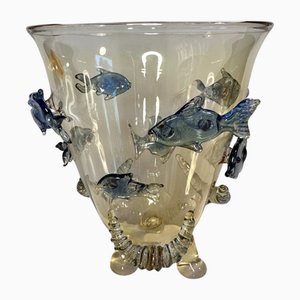 Roman Style Mouth-Blown Art Glass Vase with Sculptural Fish Decor from Ittig Glassworks, Wertheim, Germany, 1960s
