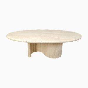 Mesa de centro vintage ovalada de travertino, años 70