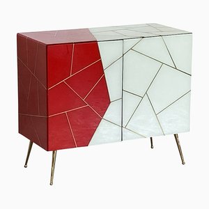 Coiffeuse avec Deux Portes en Bois en Verre Rouge et Blanc, 1980s