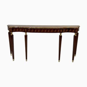 Consola italiana Art Déco de mármol y madera con incrustaciones de Paolo Buffa, años 50