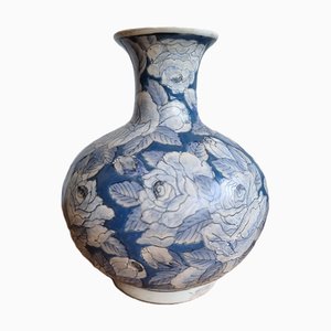 Vase à Fleurs en Porcelaine Bleue et Blanche, Chine, 1980s