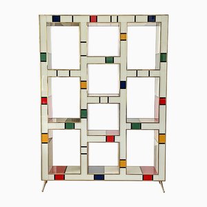Verglastes Bücherregal aus Holz im Mondrian-Stil, 1980er
