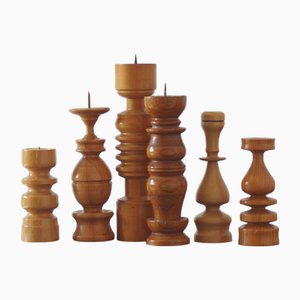 Candeleros escandinavos de madera, Juego de 6, Juego de 6