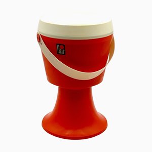 Taburete vintage en naranja con compartimento de almacenamiento, años 70