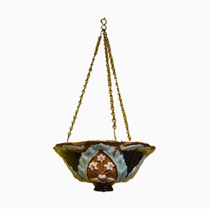 French Art Nouveau Majolica Hanging Flower Pot, 1890s