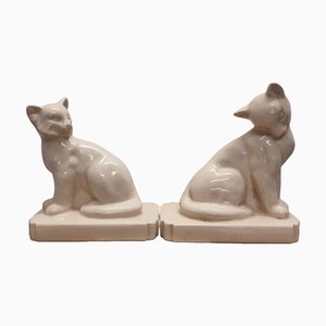 Fermalibri Art Déco in ceramica, Francia, anni '30, set di 2