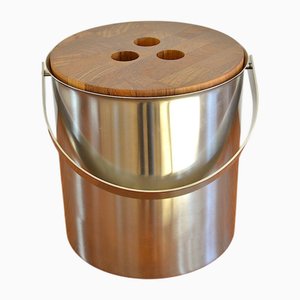 Mid-Century Steel and Teak Cylinda Line Ice Bucket by Arne Jacobssen for Stelton, 1960s