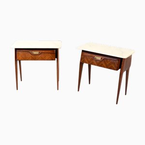 Italienische Nachttische aus Nussholz & Carrara Marmor, 1960er, 2er Set