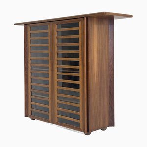 Vintage Italian High Sideboard with Walnut and Glass