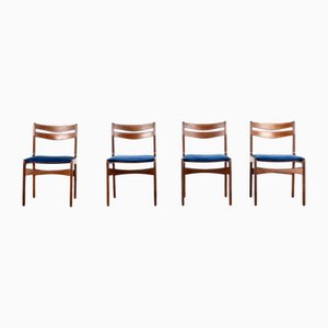 Chaises de Salle à Manger Mid-Century en Teck et Velours, 1960s, Set de 4
