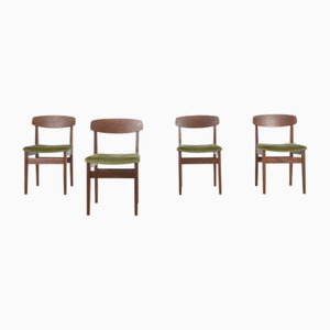 Chaises de Salle à Manger Mid-Century en Teck et Velours, 1960s, Set de 4