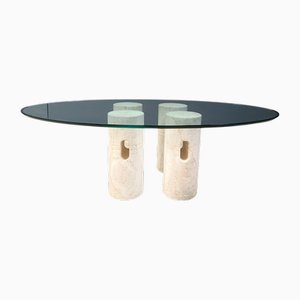 Vintage Travertine and Glass Coffee Table, 1970s
