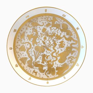 Piatto da parete Planisfero Celeste da 24 carati in porcellana bianca e dorata di Morbelli, Italia, anni '70