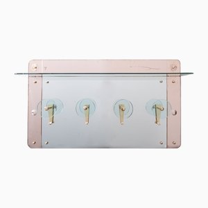 Glass Mirror with Hooks and Hat Shelf, 1950s