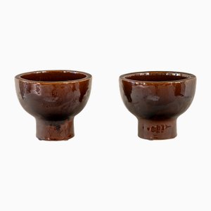 Vintage Danish Ceramic Glasses with Chocolate Glaze, 1960s, Set of 2