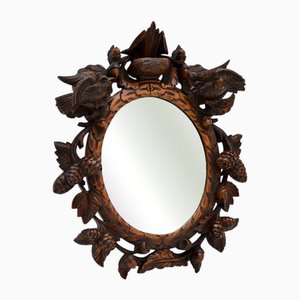 Antique Bavarian Carved Oak Black Forest Mirror, 1880