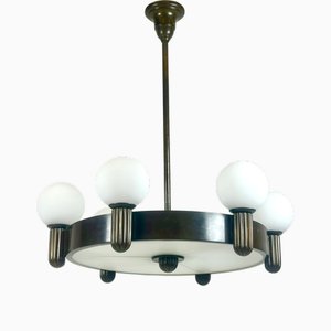 Arts and Crafts Bronze 6-Arm Chandelier, 1910s
