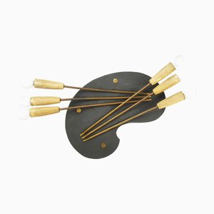 Mid-Century Moderne Wandleuchte aus Messing & Pergament mit 6 Leuchten, 1950er