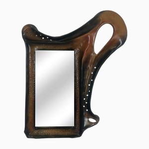 Polish Brutalist Leather-Framed Mirror from Chronos, 1970s