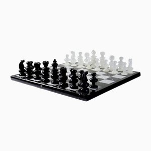 Set di scacchi vintage in marmo bianco e nero, Italia, set di 33