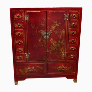Red Lacquer Apothecary Cabinet with Drawers, 1960