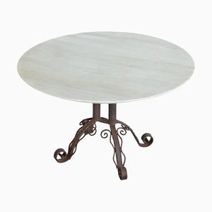 Vintage Art Deco Coffee Table in Wrought Iron and Marble, 1920s