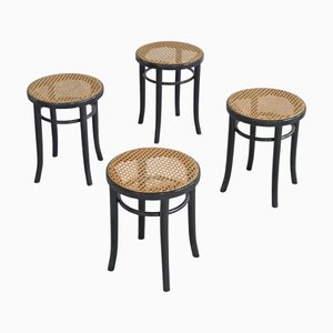 Vintage Stools in Lacquered Wood and Webbing, 1970s, Set of 4
