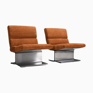 Set de Fauteuils en Cuir et Acier par Paul Geoffroy pour Uginox, 1970s