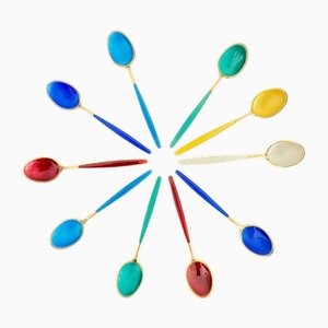 Cucharas de plata y vermeil. Juego de 10