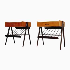 Midcentury Modern Danish Teak and Brass Nightstands, 1960s, Set of 2