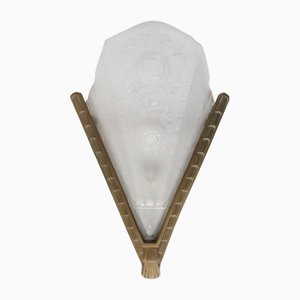 French Art Deco Wall Sconce with Frosted Molded-Pressed Glass Shade, 1920s