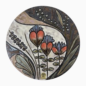 Handmade Ceramic Floral Wall Plate from Ruscha, Germany, 1970s