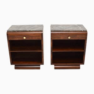 French Art Deco Marble Top Bedside Cabinets, 1930, Set of 2