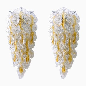 Midcentury Modern Italian Murano Leaf Glass Wall Sconces by Mazzega, 1970s, Set of 2
