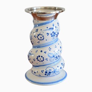 Vintage Ceramic and Silver Candleholder from Karlsruher Majolika, 1950s