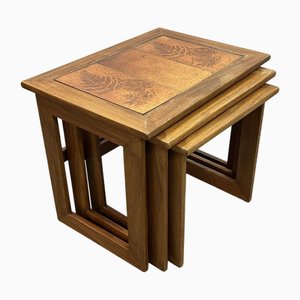 Vintage Nesting Tables in Teak and Tiled Top, 1970s, Set of 3