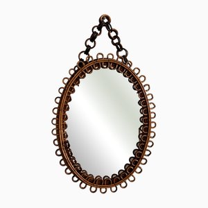 Italian Organic Designer Wall Mirror in Rattan and Bamboo, 1960s