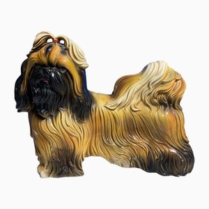 Shitzu Sculpture in Earthenware Majolica by Bravo, 1950s