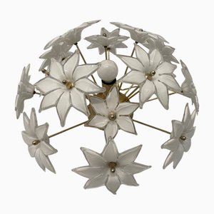 White Murano Flower and Brass Table Lamp, 1970s