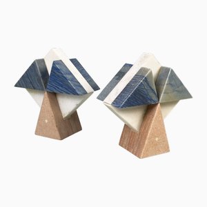 Sculptures Géométriques Modernes en Marbre Blanc, Bleu et Rose, 1980s, Set de 2