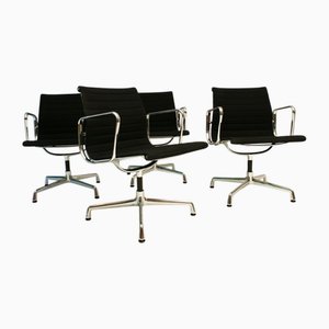 Aluminum Chairs in Hopsak Black by Charles and Ray Eames for Vitra, Set of 4