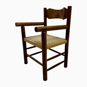 Mid-Century Modern Italian Armchair with Rush Seat, 1960s