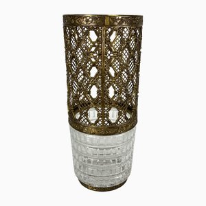 Portaombrelli Mid-Century moderno in ottone e cristallo, anni '50