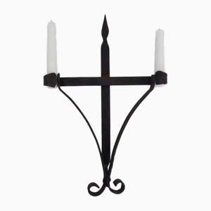 Large Wrought Iron Wall Candleholders, Set of 3