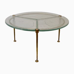 Mesa grande redonda de vidrio de bronce forjado de Lothar Klute, años 80