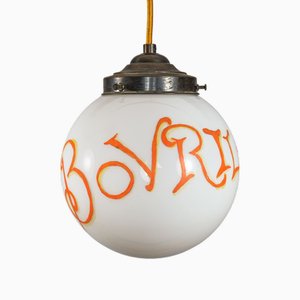 Lampe à Suspension Bovril Vintage Peinte à la Main en Verre Opalin, 1960s