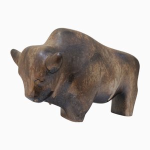 Bisonte / toro vintage grande de cerámica de Kurt Tschörner para Ruscha, años 70